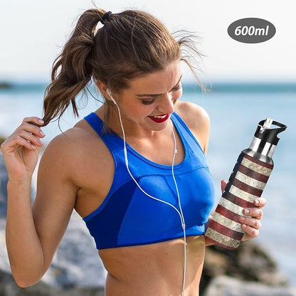 Alaza American Flag Patriotic Water Bottle With Straw Lids Boys Girls,Vacuum Insulated Leakproof Stainless-Steel Sports Bottle Thermal Flask For Gym Yoga Camping,34Oz (1000Ml)
