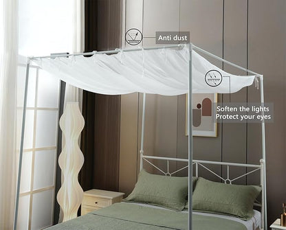 Pleated White Sheer Canopy Bed Curtains for Top of Bed, Romantic Princess Bed Curtains, Bed Canopy for Girls (Queen, White)