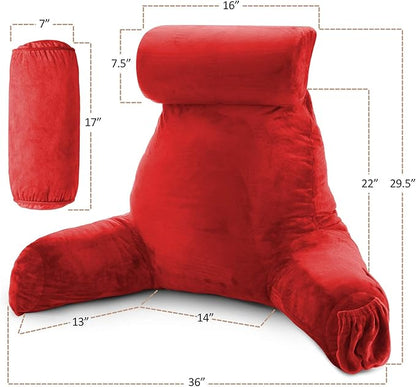 Nestl Reading Pillow Large Bed Pillow, Back Pillow for Sitting in Bed Shredded Memory Foam Chair Pillow, Reading & Bed Rest Pillows Red Back Pillow for Bed, Bed Chair Arm Pillow with Pockets