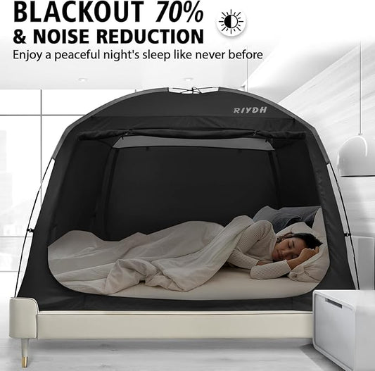 Bed Tent Bed Canopy Breathable 100% for Adult and Kids Light Reduction Sleeping Dream Tents Indoor Portable Big Space with String Light 3 Doors Twin Full Queen King Size