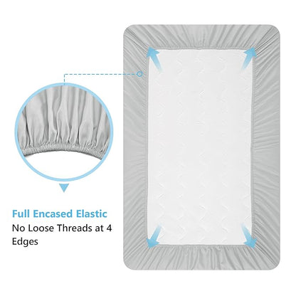 TILLYOU Baby Crib Sheets for Boys Girls, Fitted Crib Sheet 2 Pack for Standard Crib and Toddler Mattresses, Super Soft Toddler Bed Sheets, 28"x52"x8", White & Gray