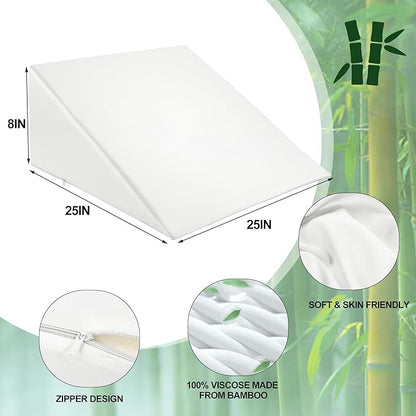 HOMBYS Bamboo Viscose Bed Wedge Pillow Cover with Zipper, 100% Viscose Made from Bamboo, Soft, Cooling, Breathable Wedge Pillowcase Sweat-Absorbent Pillowcase for Summer, 25"x25"x8", White