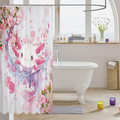 Feelyou Boys Girls Cute Axolotl Bathroom Shower Curtain Set Ocean Sealife Bath Curtain Kawaii Shower Curtain Kids Cartoon Salamander Teens Bathroom Accessories Room Decor 72"x78"