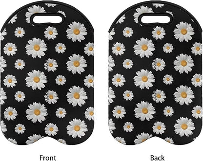 doginthehole 2 Bottle Wine Carrier Daisy Champagne Carrier Bag Neoprene Wine Tote Bags Reusable Wine Bottle Protector Insulated Wine Bag Wine Cooler Bag Wine Accessories Gift for Women Wine Lover