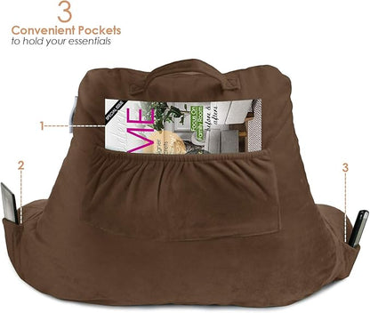 Nestl Reading Pillow for Kids, Small Bed Pillow, Back Pillow for Sitting in Bed, Memory Foam Chair Pillow, Reading & Bed Rest Pillows, Chocolate Brown Back Pillow for Bed, Arm Pillow with Pockets