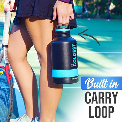 Coldest Insulated Water Bottle with Handle Lid | Leak Proof, Insulated Modern Stainless Steel, Triple Walled, Sport Thermos Bottles, Metal Flask | 21oz