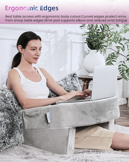 Weighted Idea Reading Pillow for Gaming, Meduim Gaming Pillow for Adult，Table Pillow with 2 Side Pockets for Gaming, Reading, Working Sitting in Bed Floor Sofa (Grey)