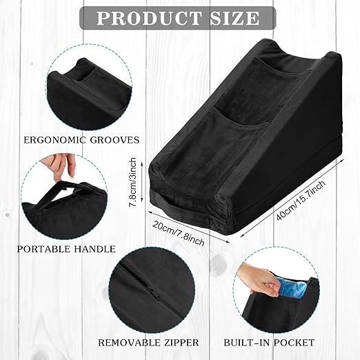 Buryeah Arm Pillow Arm Elevation Pillow with 2 Pockets, Soft Ergonomic Support Pillow for Elbow Arm Rest Wedge Pillow Broken Arm Gifts with High Density Foam for Recovery Sleeping Care(Black)