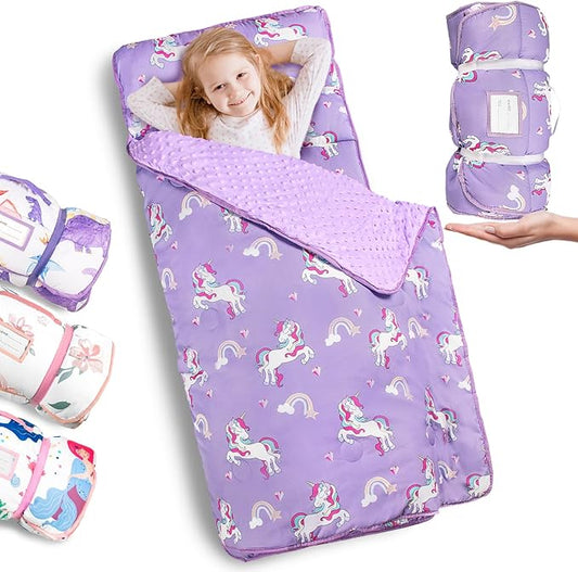 Nap Mat- Toddler Nap Mat with Pillow & Fleece Blanket- 55''*35''*3'' Nap Mat for Toddlers- Nap Mats for Preschool, Daycare