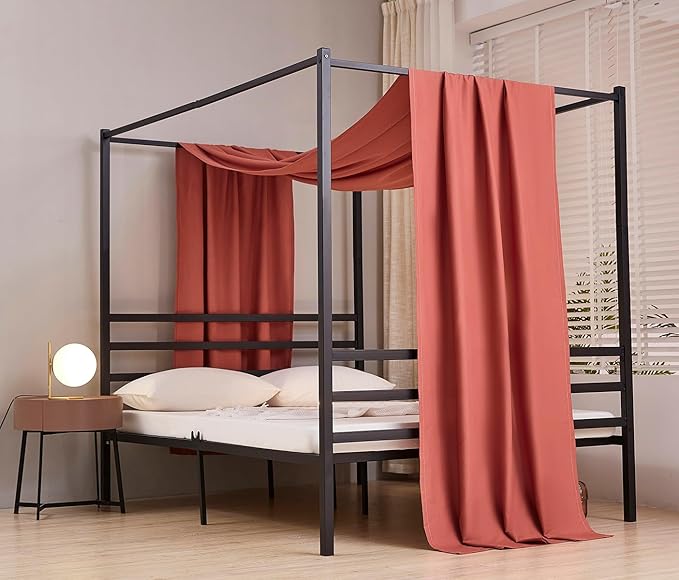 Akiky Montessori Floor Bed Canopy Curtains Linen Canopy for Kids House Bed Canopy Scarf for Toddler Adult Bed Frame Canopy Panel Nursery Room Decor (Full/Queen,Terracotta)