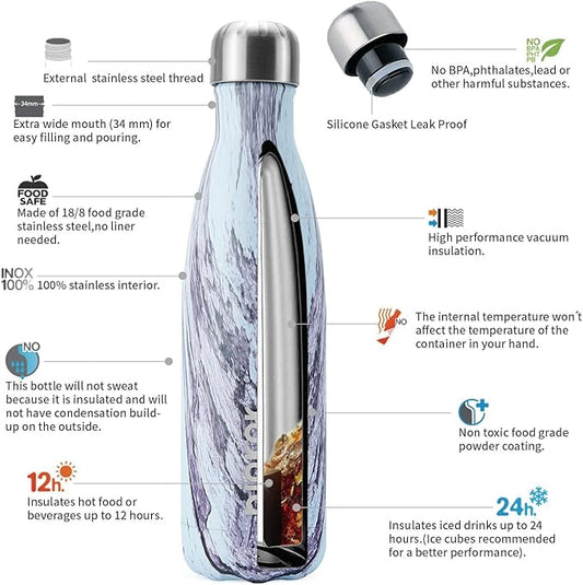 BJPKPK Stainless Steel Water Bottles, 17 oz Metal Insulated Water Bottle Reusable Travel Sports Thermal Water Bottle -Lily Wood Graphics