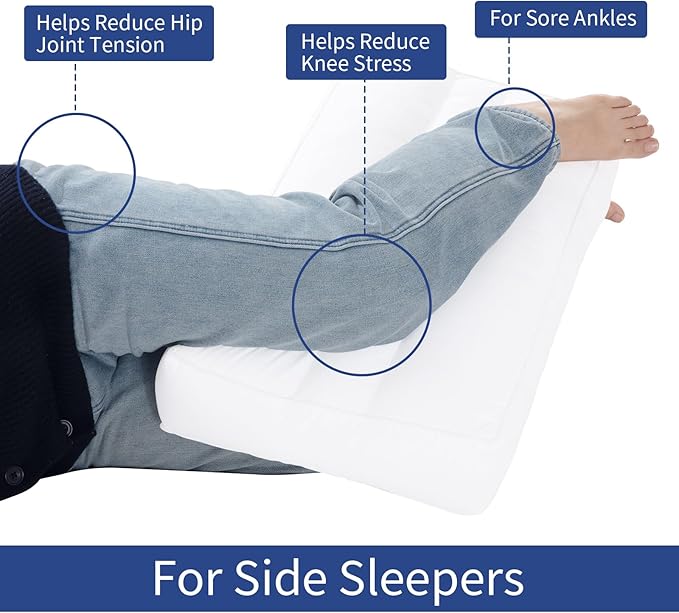 HOMBYS Knee Pillow for Side Sleepers,Down Alternative Between Leg Pillow for Sleeping,Under Knee Pillow for Sleeping on Back,Spine Alignment, Lower Back Pain Relief,Pregnancy Support,White 4 inch