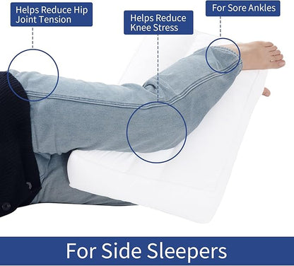 HOMBYS Knee Pillow for Side Sleepers,Down Alternative Between Leg Pillow for Sleeping,Under Knee Pillow for Sleeping on Back,Spine Alignment, Lower Back Pain Relief,Pregnancy Support,White 4 inch