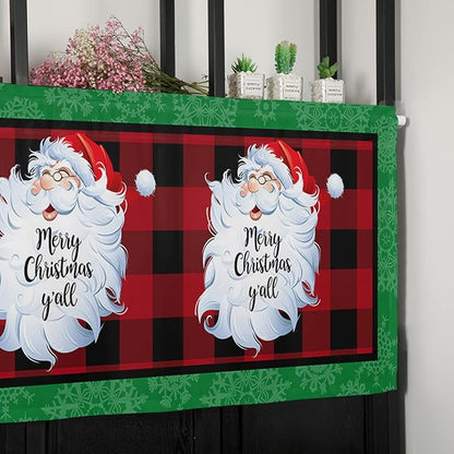 Merry Christmas Y'all Kitchen Curtains Valances for Windows Xmas Santa Claus Rod Pocket Window Treatment for Kitchen/Living Room/Bedroom/Bathroom,42" X 18" -1 Panel, Red Buffalo Plaid