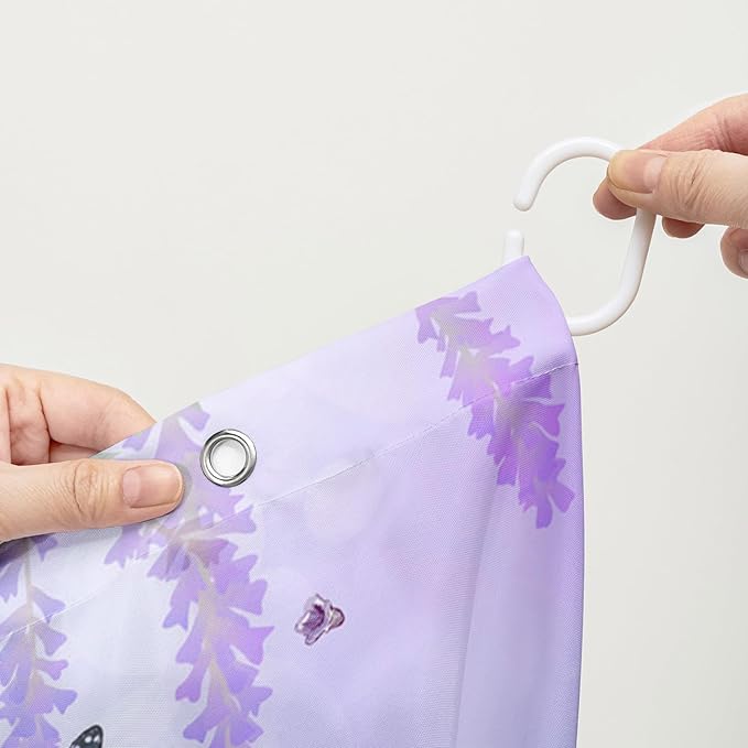 AILONEN Flying Butterfly Shower Curtain for Girl Women,Purple Lavender Flower Butterfly Floral Decor Bath Curtain 36" W*72" H Polyester Fabric Waterproof Bathroom Bathtub Curtain with 12 Hooks