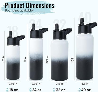 Stainless Steel Water bottle with Straw & Wide Mouth Lid, Wide Rotating Handle, 32oz Double Wall Vacuum Insulated Water Bottle Leak Proof, BPA Free, Keep Cold and Hot, 32oz, White Gradient