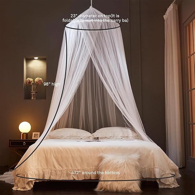 Mengersi Bed Canopy with Lights,Princess Bed Canopy Canopy Bed Curtains for Girls Room,Mosquito Netting Canopy Reading Corners Room Decor for Girls (White)