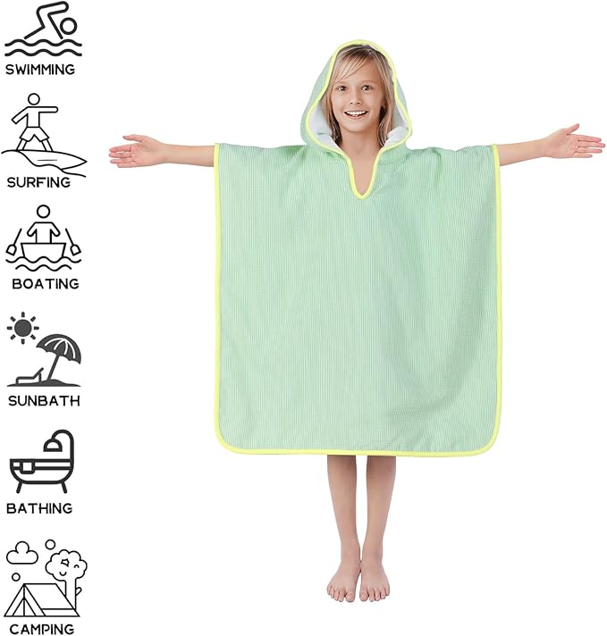Hooded Towels for Kids,Toddler Bath Towel Swim Cover Up for Ages 3-10 Girls Boys Pool Towels Soft Thick 30"x30" Microfiber Poncho Towel（Green）