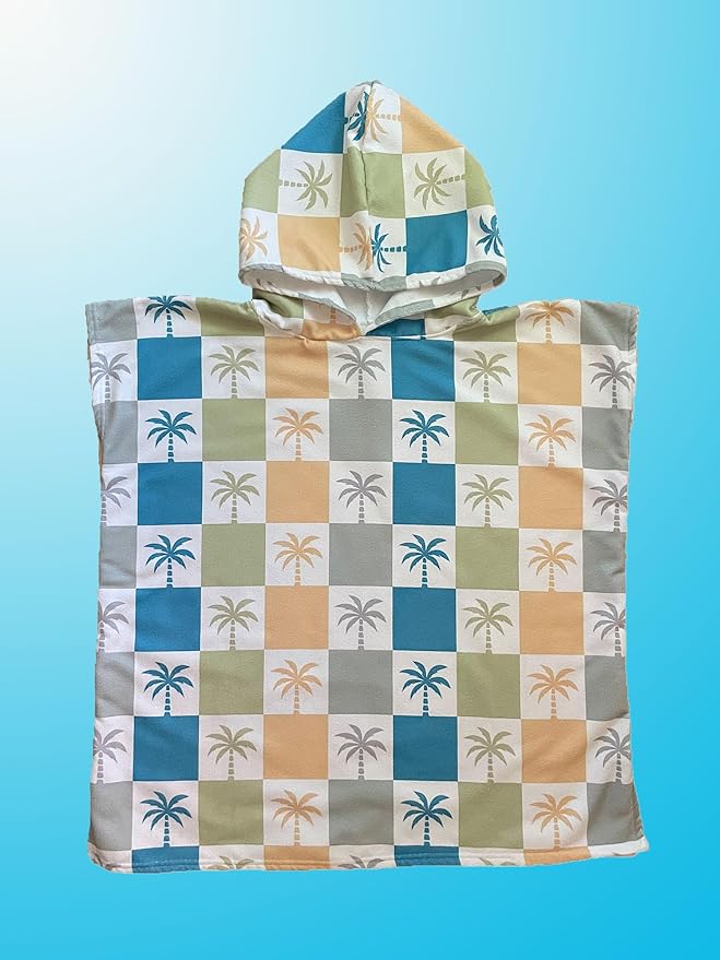 Kids Hooded Towel Poncho - Kids Beach Poncho - Kids Surf Poncho - Kids Pool Towel - Kids Beach Towel - Swim Coverup For Kids - Kids Beach Towel Poncho (Navy Blue Palm Trees)