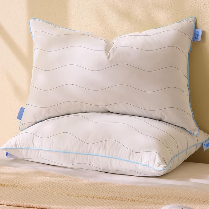 felo Feather Down Pillows King Size Set of 4, Goose Pillow for Sleeping, Luxury Hotel Collection Bed Pillow, Support Pillow for Side Back Pain Sleepers, 100% Organic Cotton (20" x 36")