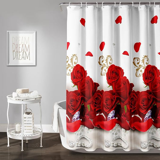 AILONEN Rose Flower Shower Curtain for Bathroom,Red Rose Bathroom Curtain for Girls Women,Romantic Flower Bath Curtain 72" W*84" H Polyester Waterproof Bathroom Curtain with 12 Hooks