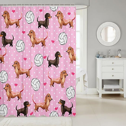 Feelyou Dog Bath Curtain Cute Dog Bathroom Shower Curtain Set Sausage Dog Shower Curtain Cartoon Dog Kids Bathroom Accessories 72"x72"