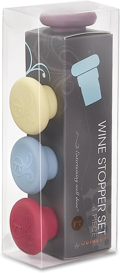 Outset B229 Silicone Wine Bottle Stoppers, Set of 4, Assorted
