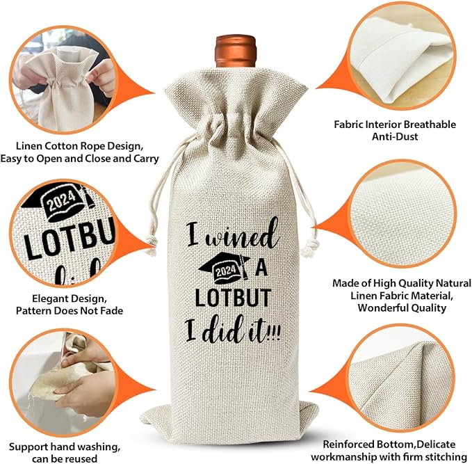 Funny Graduation Gift Wine Bag For Students, I Wish A Lotbut I did It, Graduation Party Supply Favors Decor, Inspirational Graduation Gift For Daughter Son, Wine Champagne Gift Bag With Drawstring