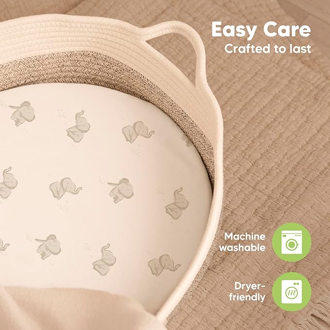 2-Pack Baby Bassinet Sheets Girl, Boy - Viscose Derived from Bamboo Fitted Bassinet Sheets Compatible with Halo Bassinest Swivel Sleeper, Baby Delight, Graco Bedside Bassinet Mattress Sheet (Elly)