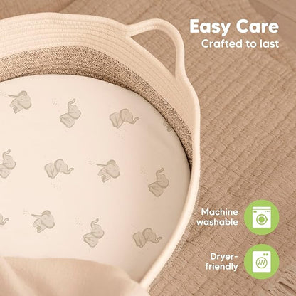 2-Pack Baby Bassinet Sheets Girl, Boy - Viscose Derived from Bamboo Fitted Bassinet Sheets Compatible with Halo Bassinest Swivel Sleeper, Baby Delight, Graco Bedside Bassinet Mattress Sheet (Elly)