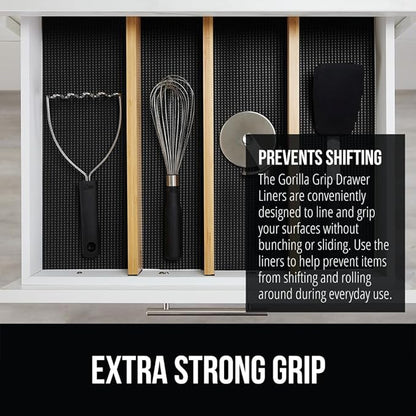 Gorilla Grip powerGRIP Drawer Shelf and Cabinet Liner, Thick Strong Hold, Non-Adhesive Liners Protect Kitchen Cabinets and Cupboard, Bathroom Drawers, Easy Install, Breathable Mat, 24" x20', Black