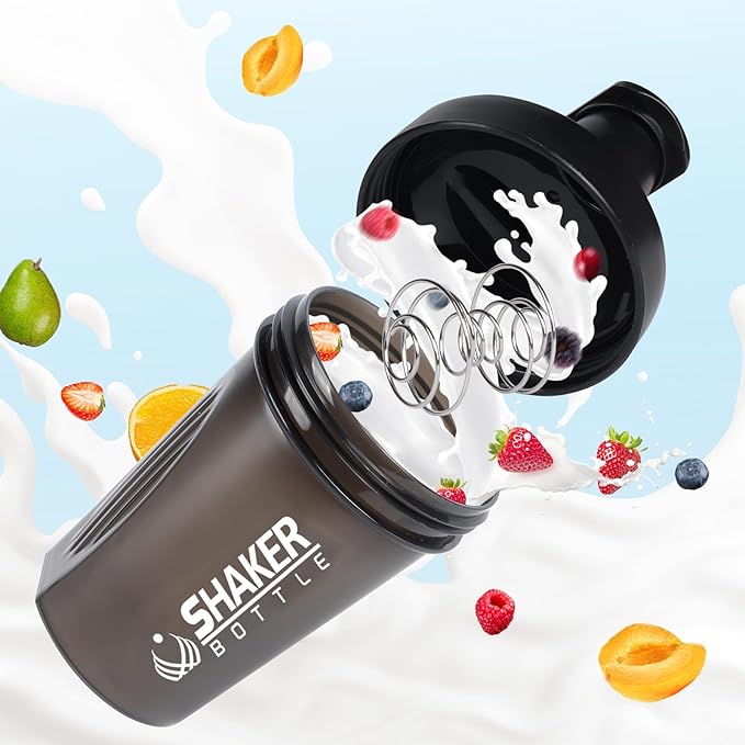 Shaker Bottle, 400ml Small Protein Shaker Cup with Mixing Ball for Smooth blending, Leak-Proof GYM Workout Water Bottles for protein Shake，Bpa Free (13oz / Black)
