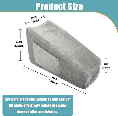 Sexysamba Arm Pillow Arm Elevation Pillow with 5 Pockets for Post Surgery Support Pillow for Elbow Arm Rest Wedge Pillow Shoulder Surgery Pillow with Removable Non-Slip Bottom Pillow Case - Grey