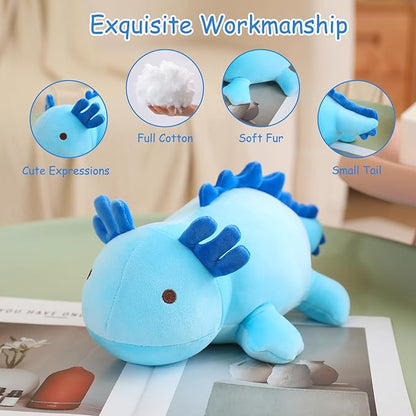 SQEQE Weighted Axolotl Plush Toy, Blue Axolotl Stuffed Animals Cute Axolotl Plush Pillow, Kawaii Weighted Stuffed Animals Gifts for Girls & Boys Age 3-12 (9.8" | 0.8 lbs, Blue Axolotl)