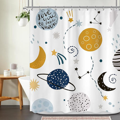 Kids Cartoon Planet Shower Curtain 72Wx72L Inch Boys Kid Shower Curtain Bathroom Set Universe Galaxy Space Cute Baby Print Cosmos for Girls Child Bath Curtain Bathtub Accessories Home Decor