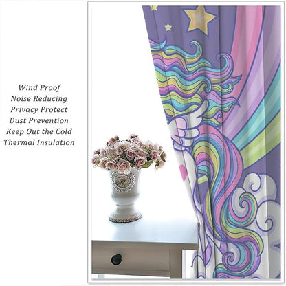Kids Unicorn Curtains Purple Cartoon Rainbow Cartoon Room Blackout Curtains Boys Girls Baby Room Decor Curtains Living Room Decor 52x84 Inch 2 Panels