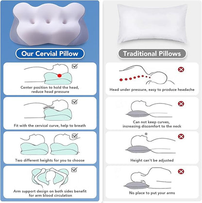 Cervical Pillow for Neck Pain Relief - Cooling Neck Pillow, Contour Memory Foam Pillows, Neck Support Pillow for Shoulder Pain Ergonomic Orthopedic Bed Sleeping Pillow for Side, Back & Stomach Sleeper