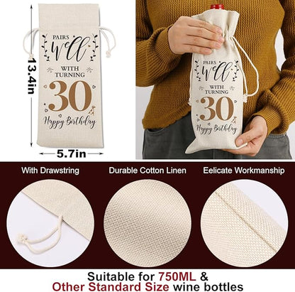 30th Birthday Gifts for Her Women Men, Best Gift for 30 Year Old Man Husband Wife Friends Him Her, Vintae Happy 1994 30th Birthday Anniversary Decorations Wine Bag?Wine Gifts Wine Gift Bag