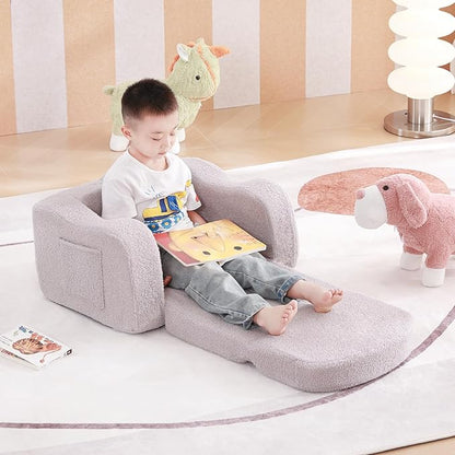 Tiita Kids Sofa, 2-in-1 Kids Sofa Chair, Convertible Chirldren Couch to Lounger, Flip Out Kids Sofa Chair, Toddler Armrest Chair Bed, Folding Kids Play Sofa for Girl or Boy, Grey