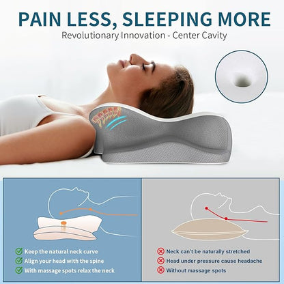 Cervical Neck Pillow - Cooling Pillow for Neck Pain Relief, Ergonomic Contour Side Sleeper Pillow for Sleeping, Orthopedic Memory Foam Pillows for Back & Stomach Sleepers with Pillowcase