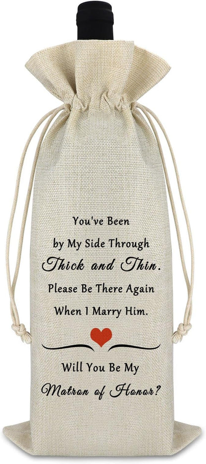Matron of Honor Gift Bridesmaid Gift Wine Bag Bridesmaid Proposal Gifts for Friends from Bride Wedding Day Gift for Sister Bridesmaid Reusable Wine Wrap Bag Engagement Wedding Gift Valentin Gift