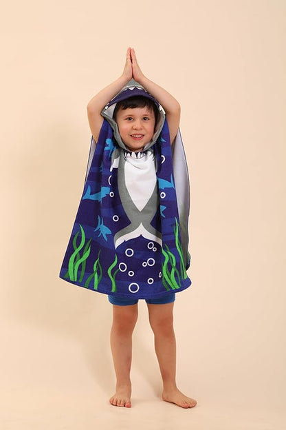 Shark Hooded Towels for Kids, Kids Beach Towels for Boys/Girls, Swimming Towels/Towel Robes/Wearable Towels/Pool Towels for Kids 2-10, Poncho Beach Towels for Kids, Hooded Beach Towels for Toddler