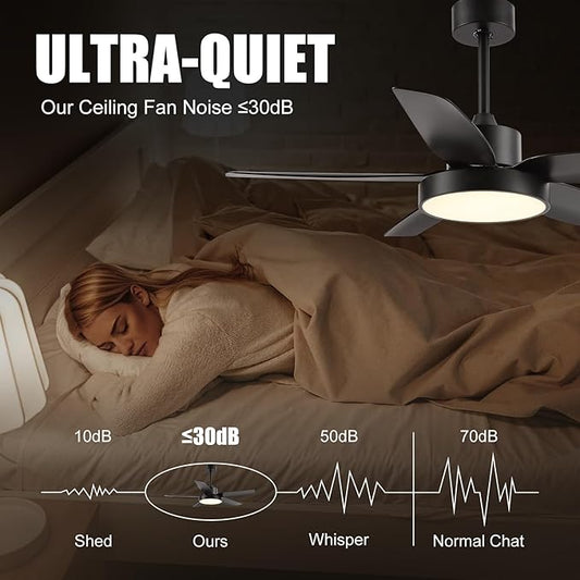 Modern Ceiling Fan with Light and Remote Control,46''Ceiling Fan with 3 Color Lights,Memory Function,5 Blades,6 Speeds,Outdoor Fan and Light for Living Room,Bedroom,Kitchen,Black