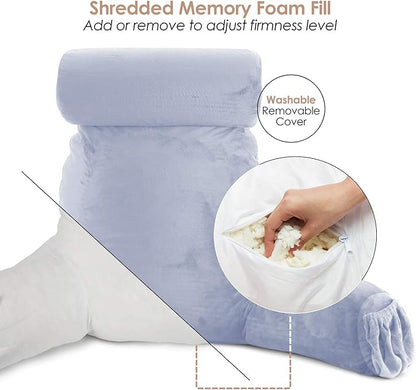 Nestl Reading Pillow Large Bed Pillow, Back Pillow for Sitting in Bed Shredded Memory Foam Chair Pillow, Reading & Bed Rest Pillows Ice Blue Back Pillow for Bed, Bed Chair Arm Pillow with Pockets
