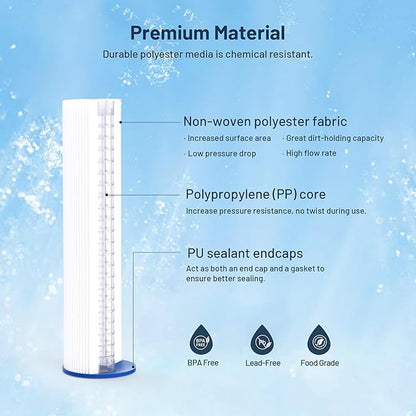 Whole House Water Filter Cartridge Replacement for Well Water, 20 Micron Water Filter 10" x 2.5" Pleated Sediment Water Filter Compatible with R50, WFPFC3002, W50PE, WB-50W, WHKF-WHPL - 2 Pack