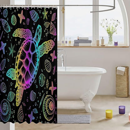 Feelyou Sea Turtle Shower Curtain Ocean Themed Fabric Shower Curtain for Kids Boys Girls Shells and Corals Bathroom Waterproof Accessories with 12 Hooks Ombre Curtains,72X78 Inches