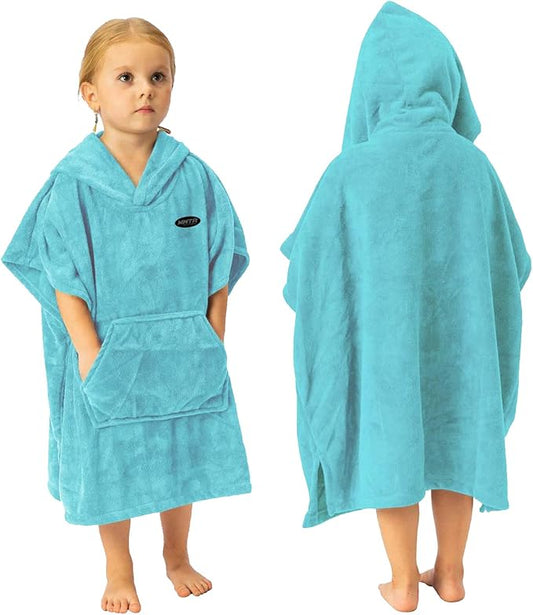 Surf Poncho for Kids with Hood,Changing Robe Beach Towel W/Outside Pocket - Outdoor, Surfing, Swimming, Bathing, Travelling, Pool (Angel Blue)…