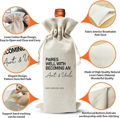 Promoted to New Auntie or New Uncle Gift, Baby Announcement Gift for New Aunt Wine Bag, Auntie Uncle to Be Gift, Becoming an Uncle Auntie, Baby Shower Decor or Baby Party Favor, Burlap Bag