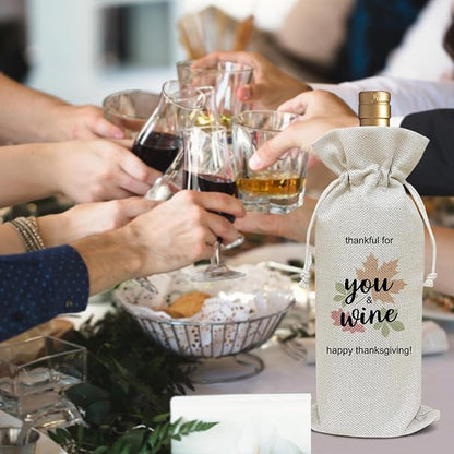 Thanksgiving Wine Bag, Thanksgiving Birthday Gifts for Friends Women Men, Thank You Gift for Dad Mom Coworker, Fall Autumn Harvest Holiday Party Favor Maple Leaf Wine Bag Decoration Supplies /34