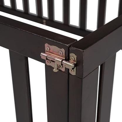 Twin Size Floor Bedframe with Door and Safety Guardrails Fence, Solid Wooden Toddler Montessori Platform Bed for Children Bedroom, Boys Girls, Kids Playroom, for Children Bedroom
